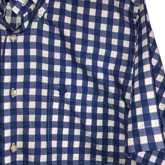 Bots & Bots shirt XL 100% cotton blue white gingham short sleeve button logo'd - Picture 6 of 9